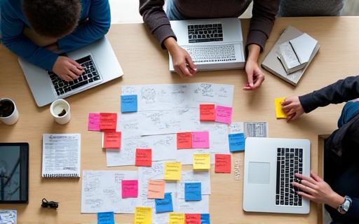 A creative team storyboarding ideas.